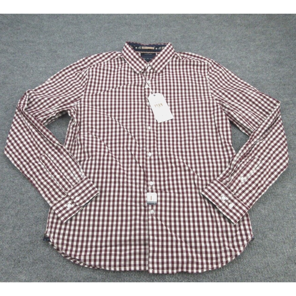 Cactus Man Mens Button Down NWT Regular Burgundy Gingham Checkered L